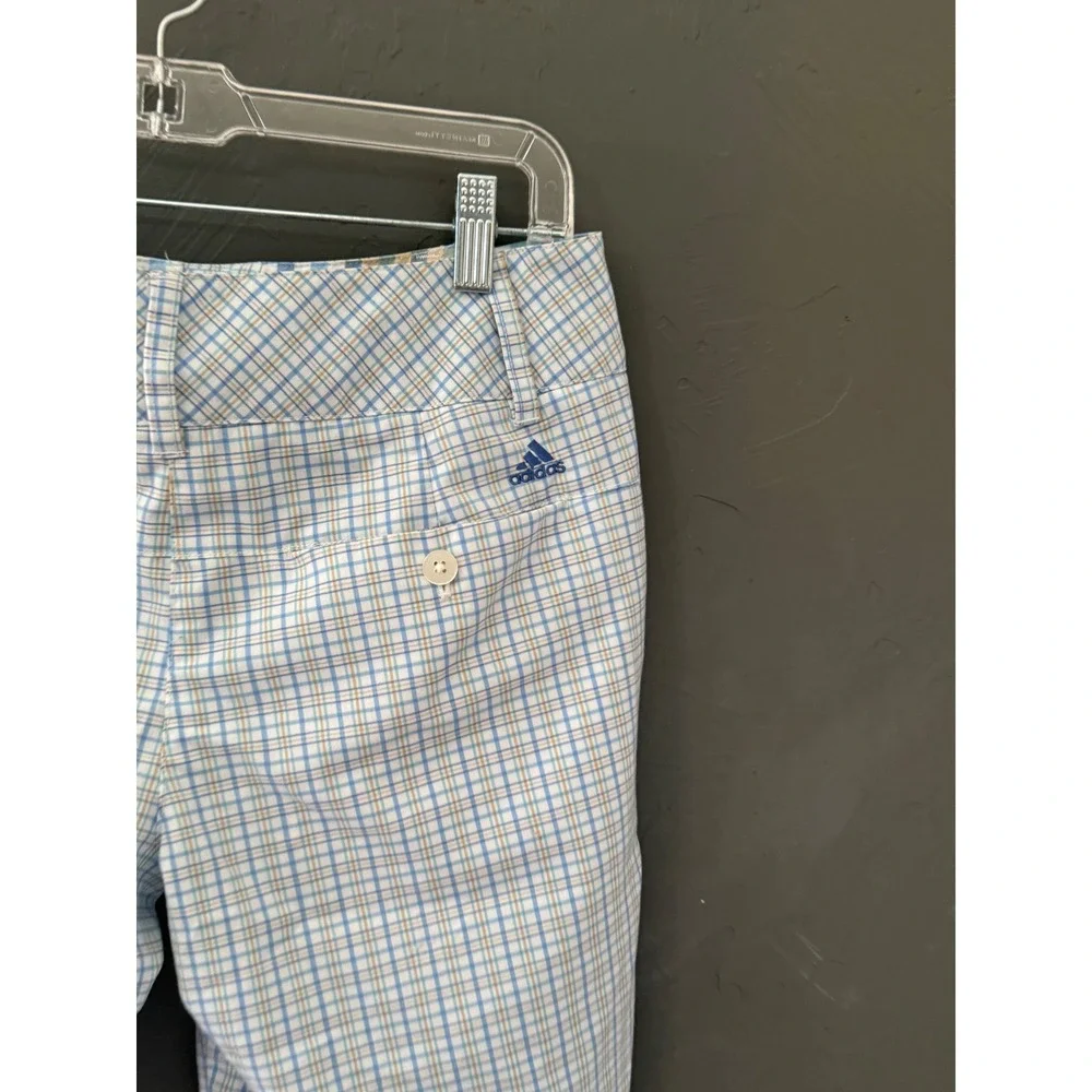Adidas‎ Womens Plaid Golf Shorts Blue Tan Check Performance Size 4 Preppy
